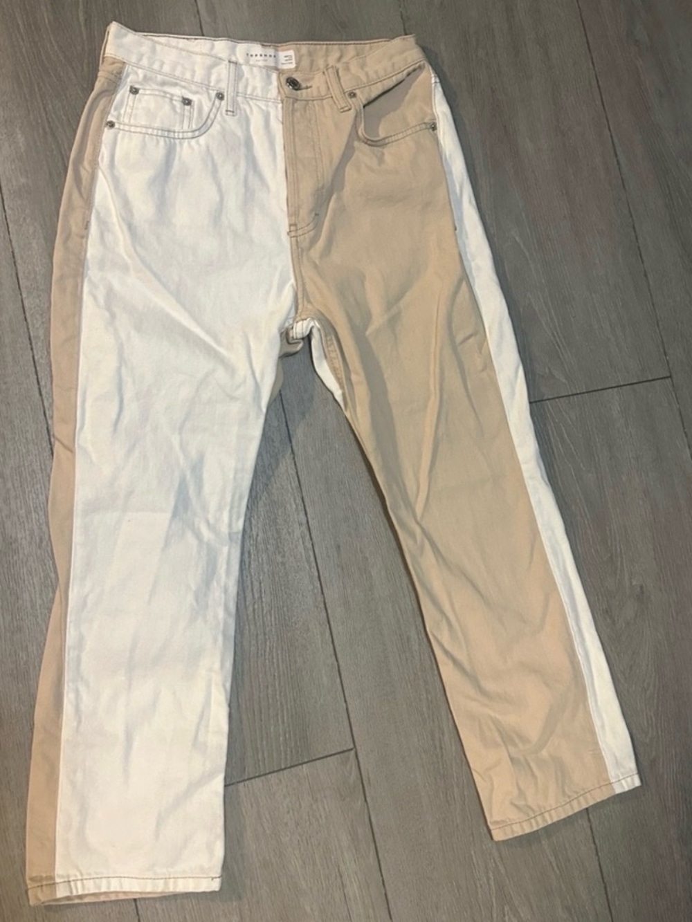 Top shop Two-Tone White and Tan Paneled Pants